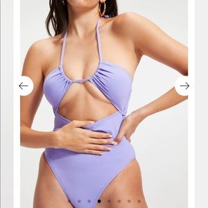 NWT Good American Halter One-Piece in Iris Purple